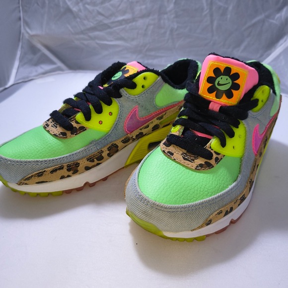 Nike Air Max 90 LX Illusion Green Leopard Print Womens CW3499-300 Size 6 - Picture 8 of 14